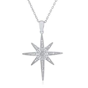 NEW .925 Sterling Silver 1/10 Cttw Diamond Studded North Star Pendant Necklace